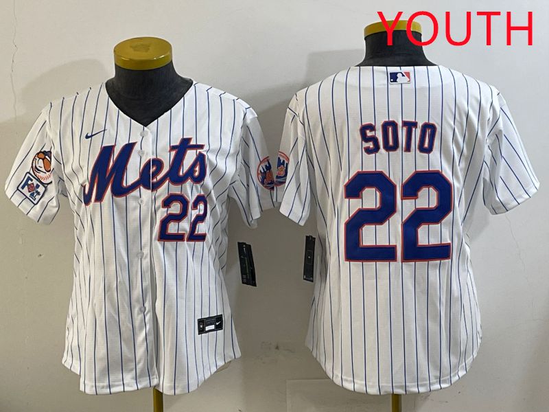Youth New York Mets #22 Soto White Stirpe Game 2025 Nike MLB Jersey style 2